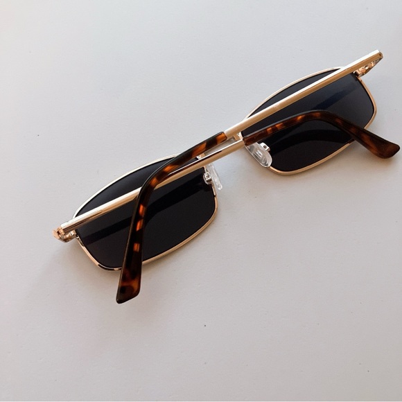 Aerie Gold Metal Rectangle Sunglasses Narrow American Eagle - Picture 3 of 8